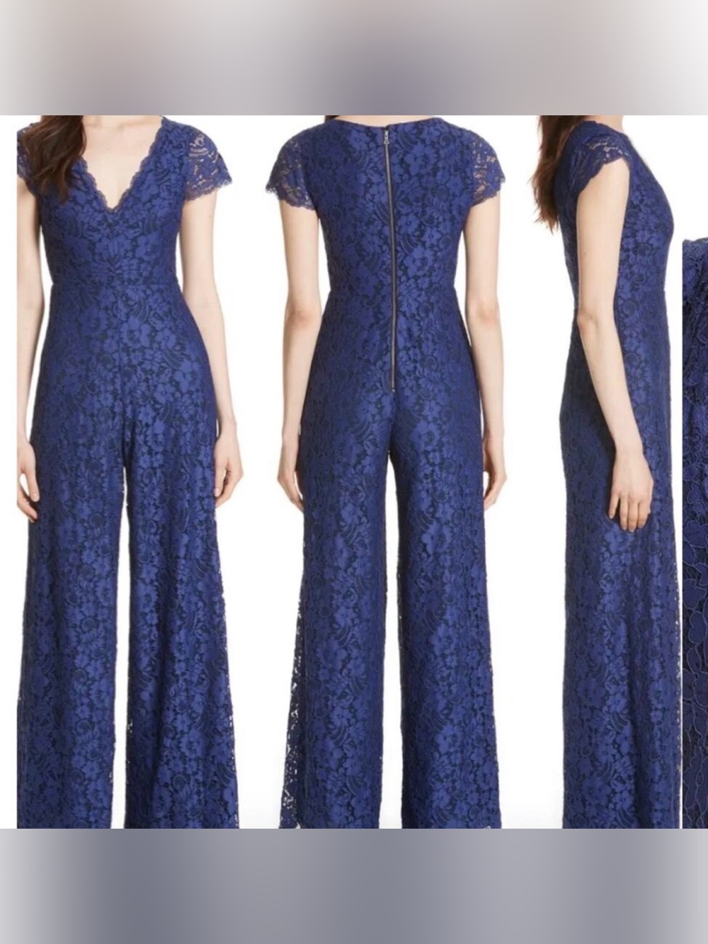 Alice + Olivia Royal Blue Lace Wide-Leg Jumpsuit